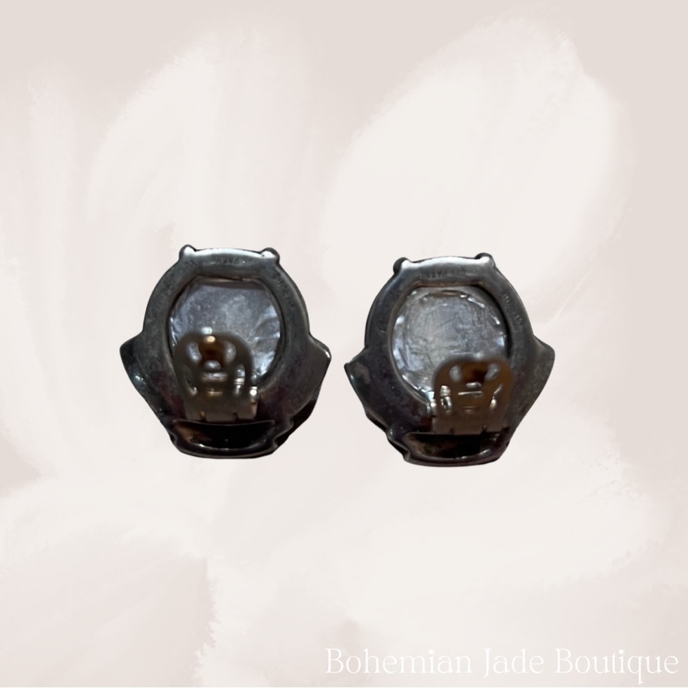 Trifari Alfred Philippe Jelly Belly Antique Sterling Sliver Clip On Earrings - Picture 4 of 4